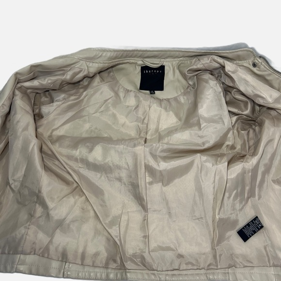 THERAPY PERFORATED VEGAN LEATHER JACKET BEIGE size Medium - Picture 9 of 9